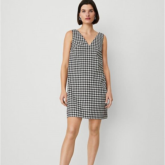 Ann Taylor Houndstooth V-Neck Sleeveless Shift Dress sz 0 - Picture 11 of 11